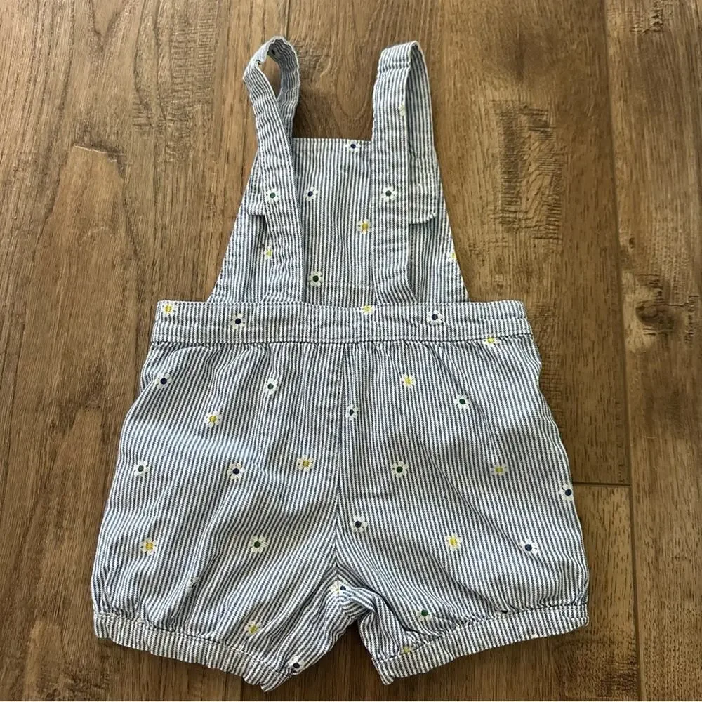Carter’s Daisy Striped Overalls, Blue/White/Yellow, Shortalls, Infant, 9m